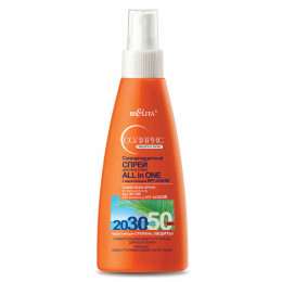 Спрей для лица и тела Белита ALL IN ONE с нарастающим SPF 20/30/50 солнцезащитный 150 мл Спрей для лица и тела Белита ALL IN ONE с нарастающим SPF 20/30/50 солнцезащитный 150 мл